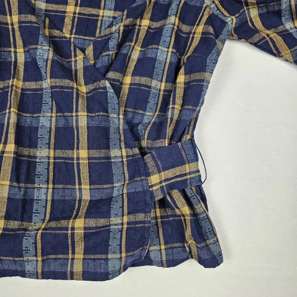 Madewell Sweetheart Wrap Top XS Plaid Tartan Puff Sleeve Blouse Cotton NG875 NWT